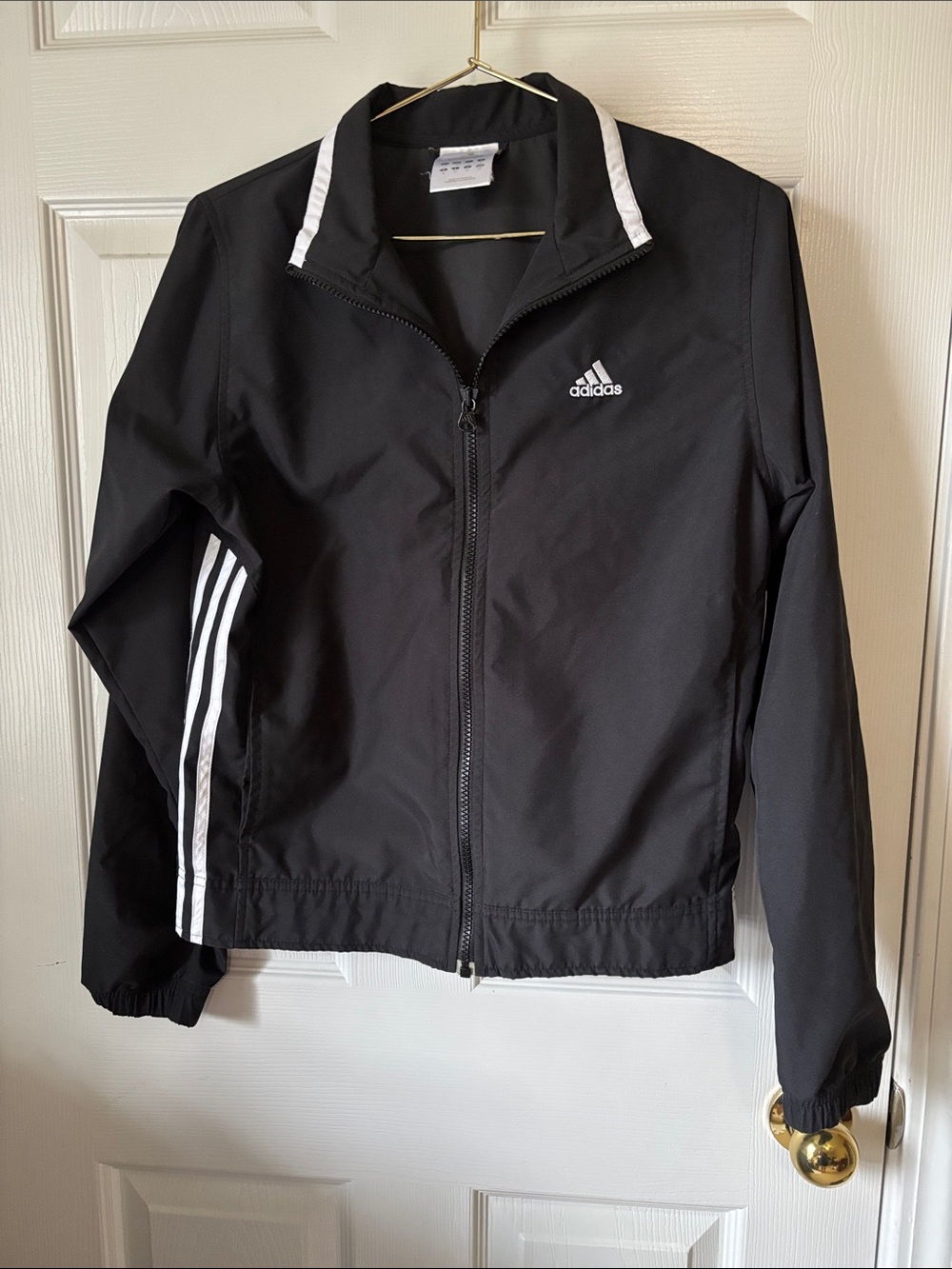 Adidas Black Cropped Zip-Up Jacket White Stripes Sporty Athleisure Size Small